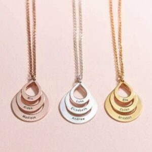 Engraved Family Necklace Drop Shaped